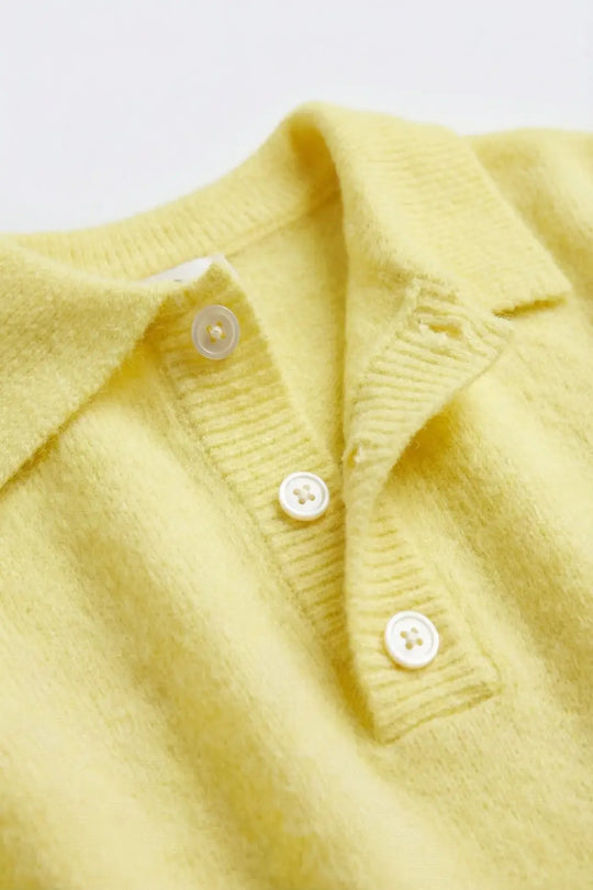 Yellow Knit Polo Shirt with Short Sleeves - YELLOW / ONE - Sweaters