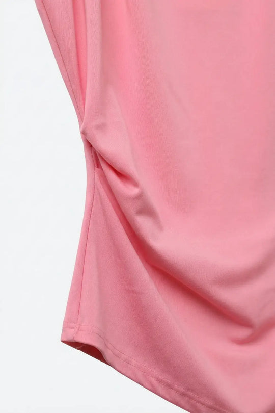 Pink Draped Sleeveless Asymmetric Top for Women - Tops