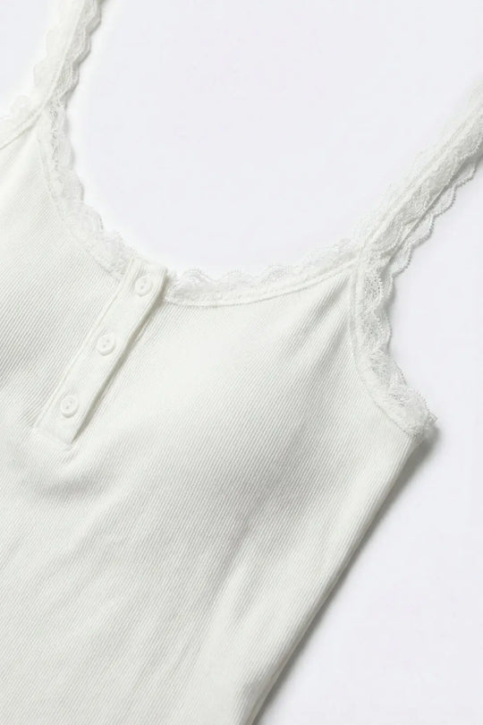 White Ribbed Knit Spaghetti Strap Tank Top - Tops