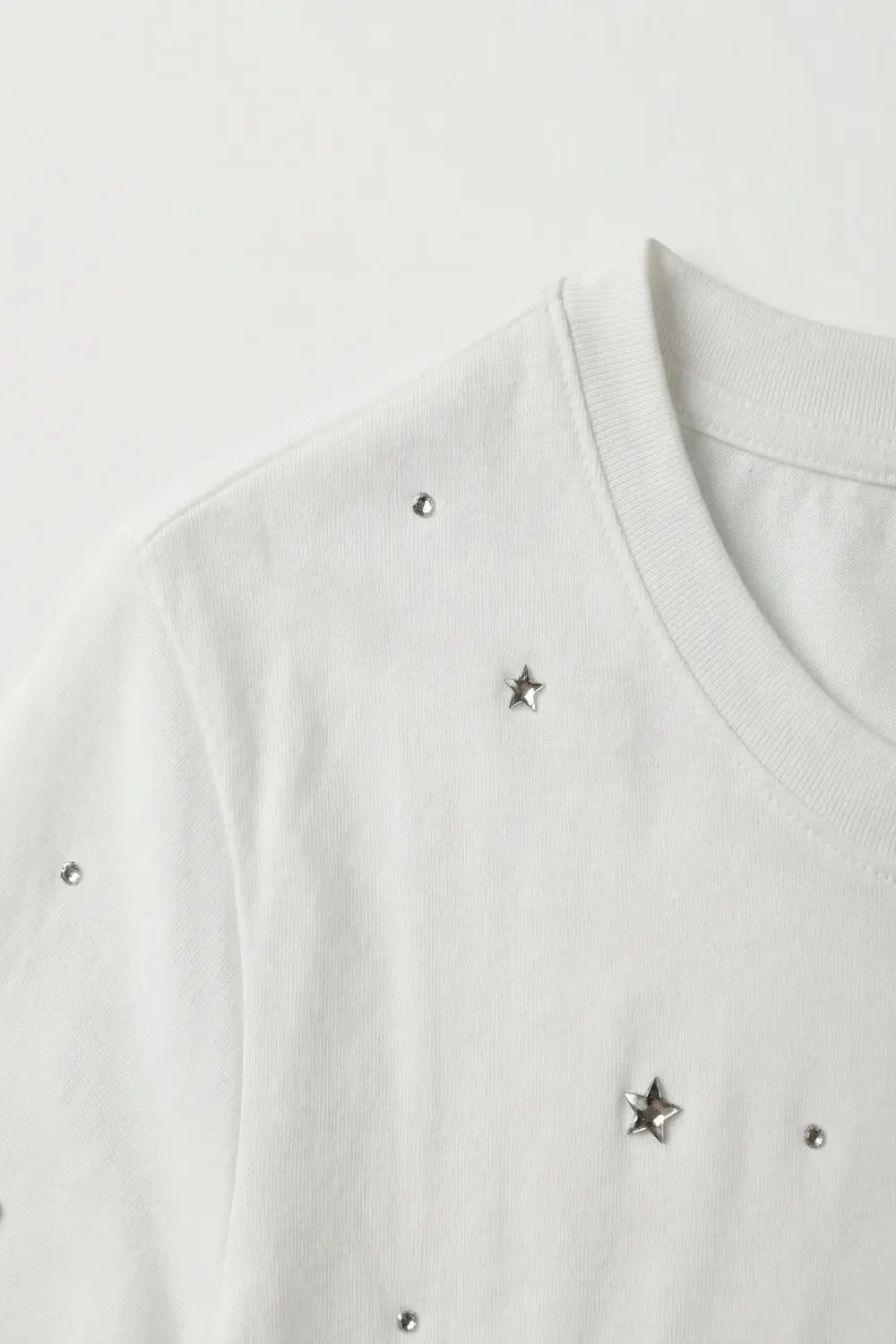 White Cotton T-Shirt Embellished with Strass Details - T-Shirts