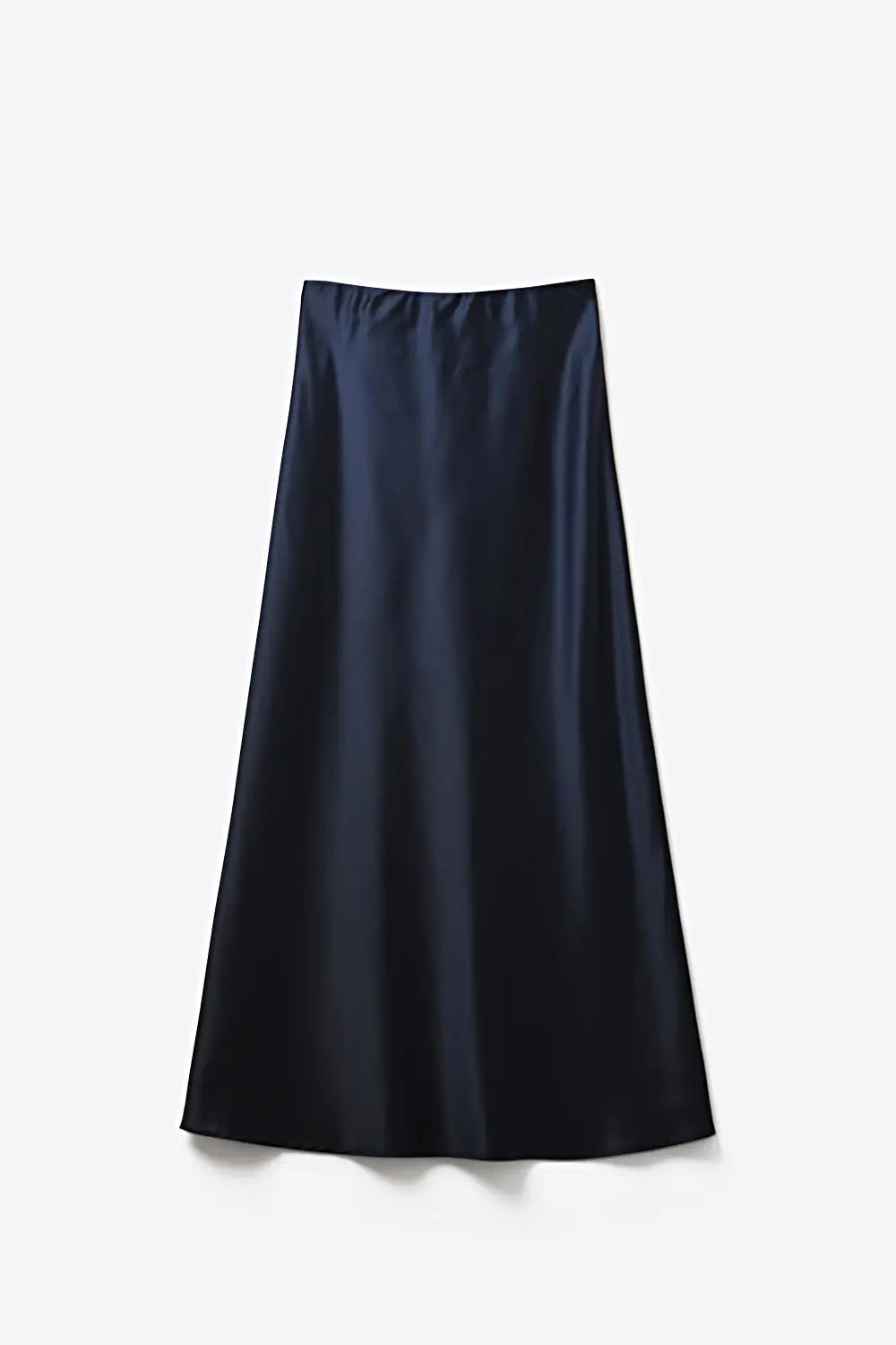 Navy Satin A-Line Midi Skirt - Skirts