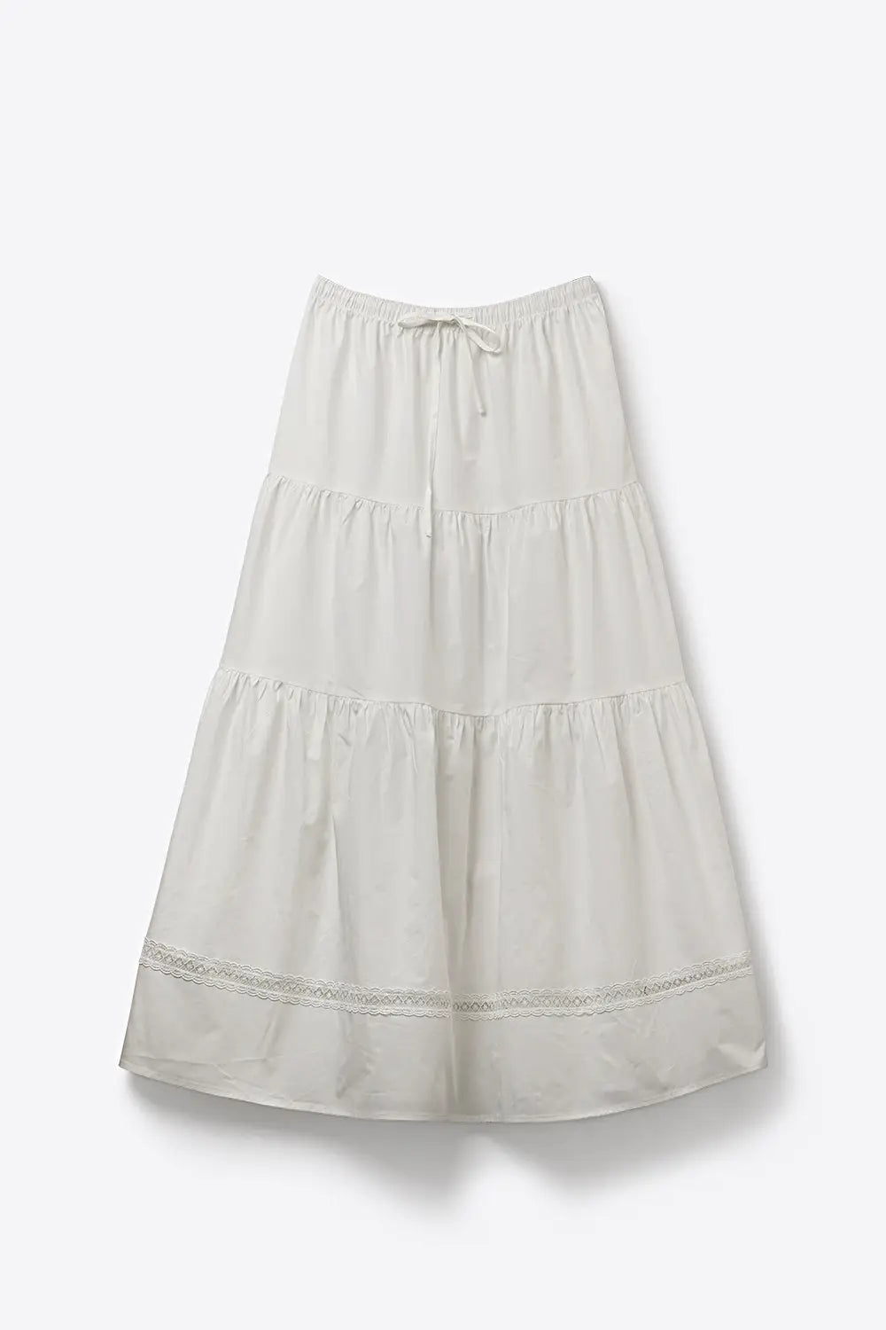 White poplin Maxi Skirt with Lace Detail - Skirts