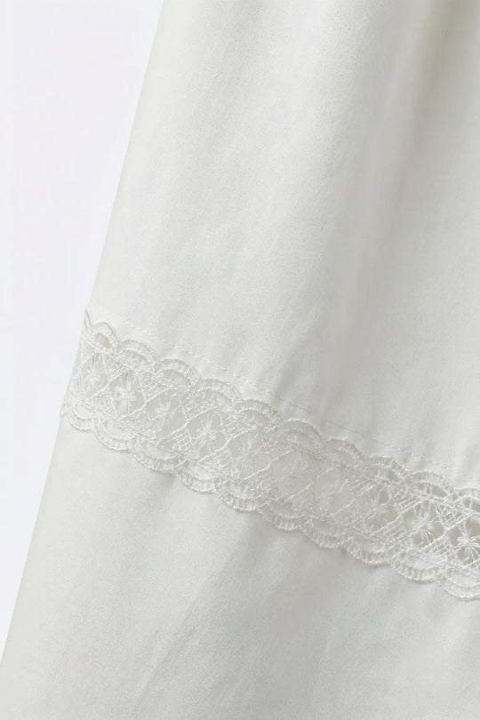 White poplin Maxi Skirt with Lace Detail - Skirts