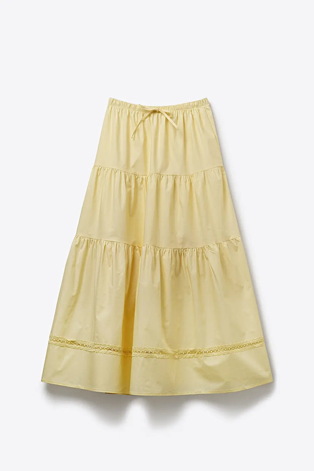 Yellow Poplin Maxi Skirt with Lace Detail - Skirts