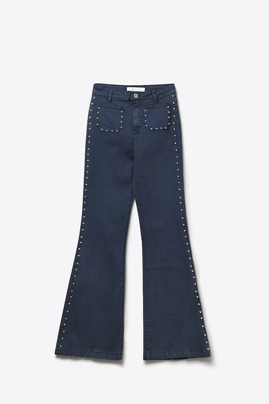 Navy High-Rise Flared Jeans with Stud Detail - Colored Jeans