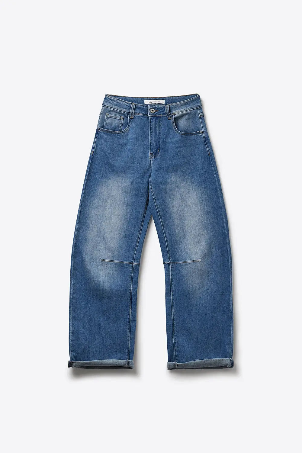 Mid-Wash Straight-Leg Denim Jeans with Rolled Cuffs