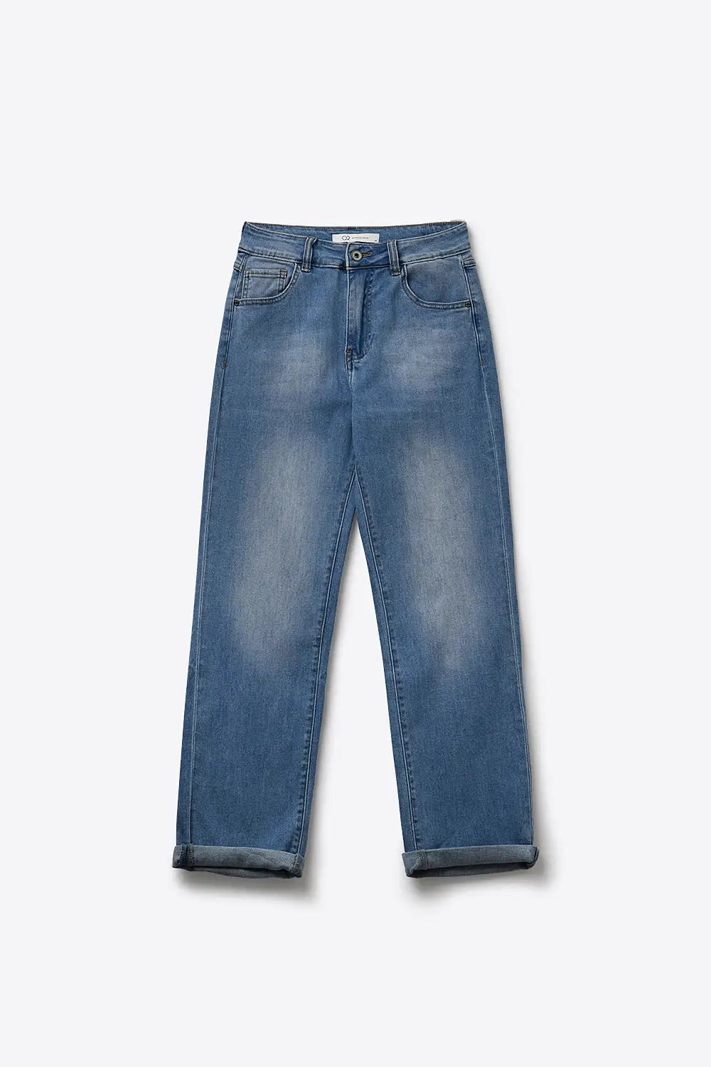 Blue mid Wash Jeans with Straight Leg in mom style fit