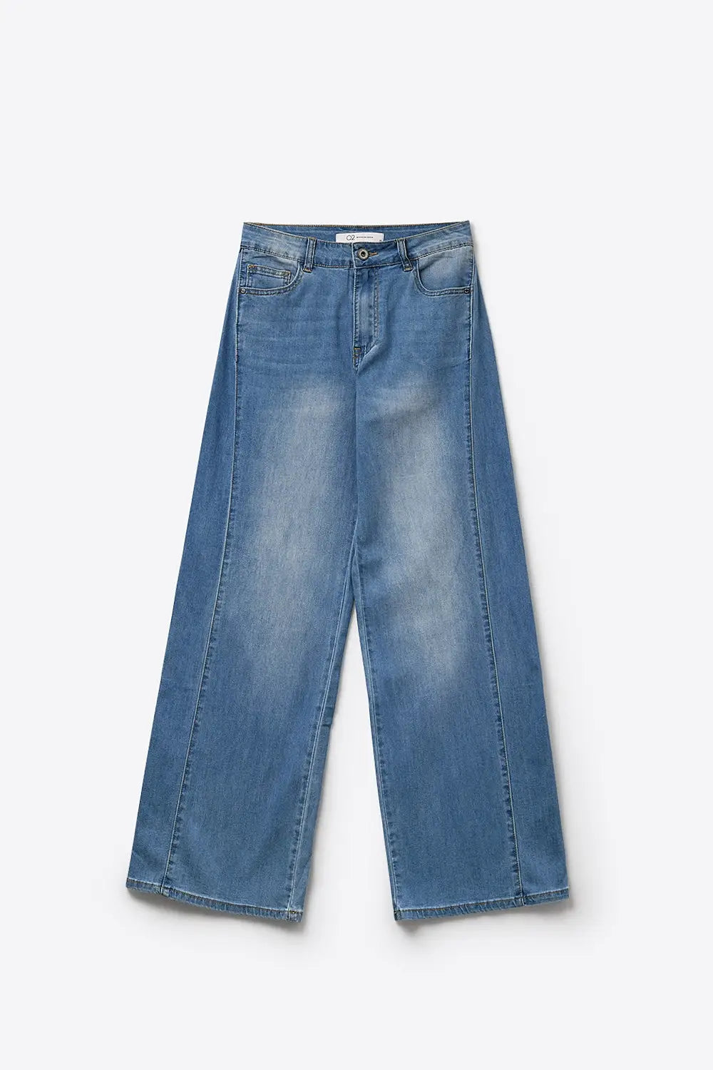 Blue Wide-Leg Light Wash Denim Jeans with side seams