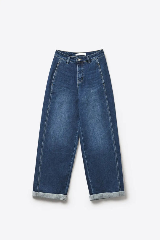 Dark wash Blue Wide-Leg Jeans with side pockets