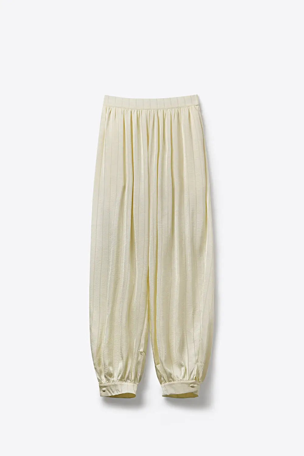 Cream Textured High-Waist Balloon Pants with Buttoned Cuffs - Pants