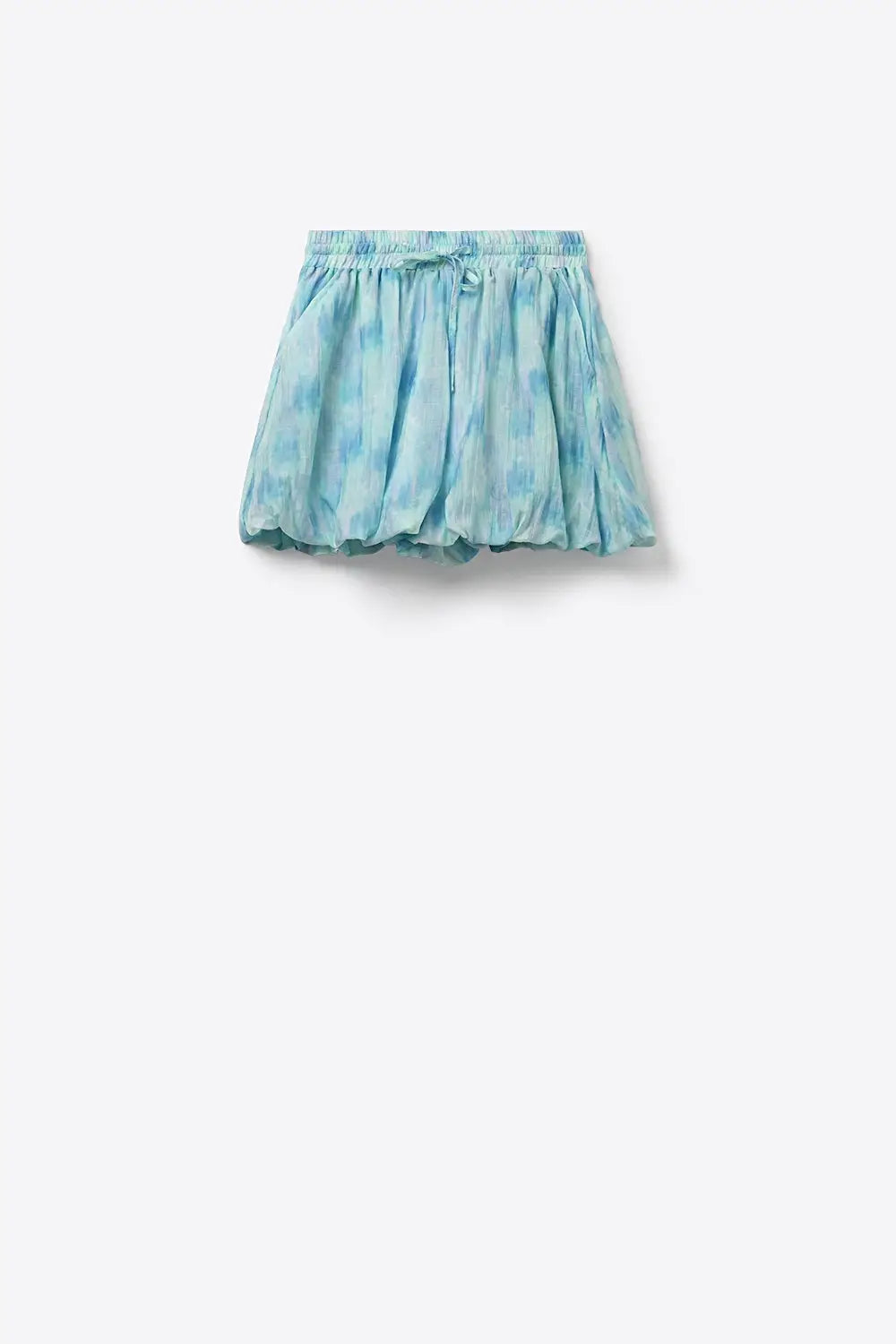Tie-Dye Bubble Shorts with Elastic Drawstring Waist in Aqua color - Pants