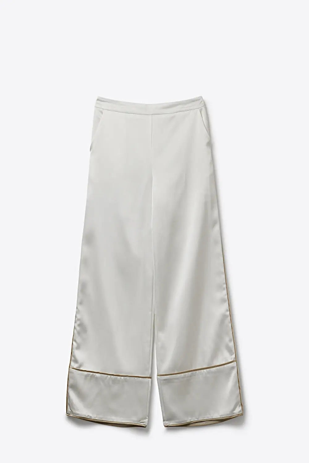 Ivory Satin Wide-Leg Kimono Trousers - Pants
