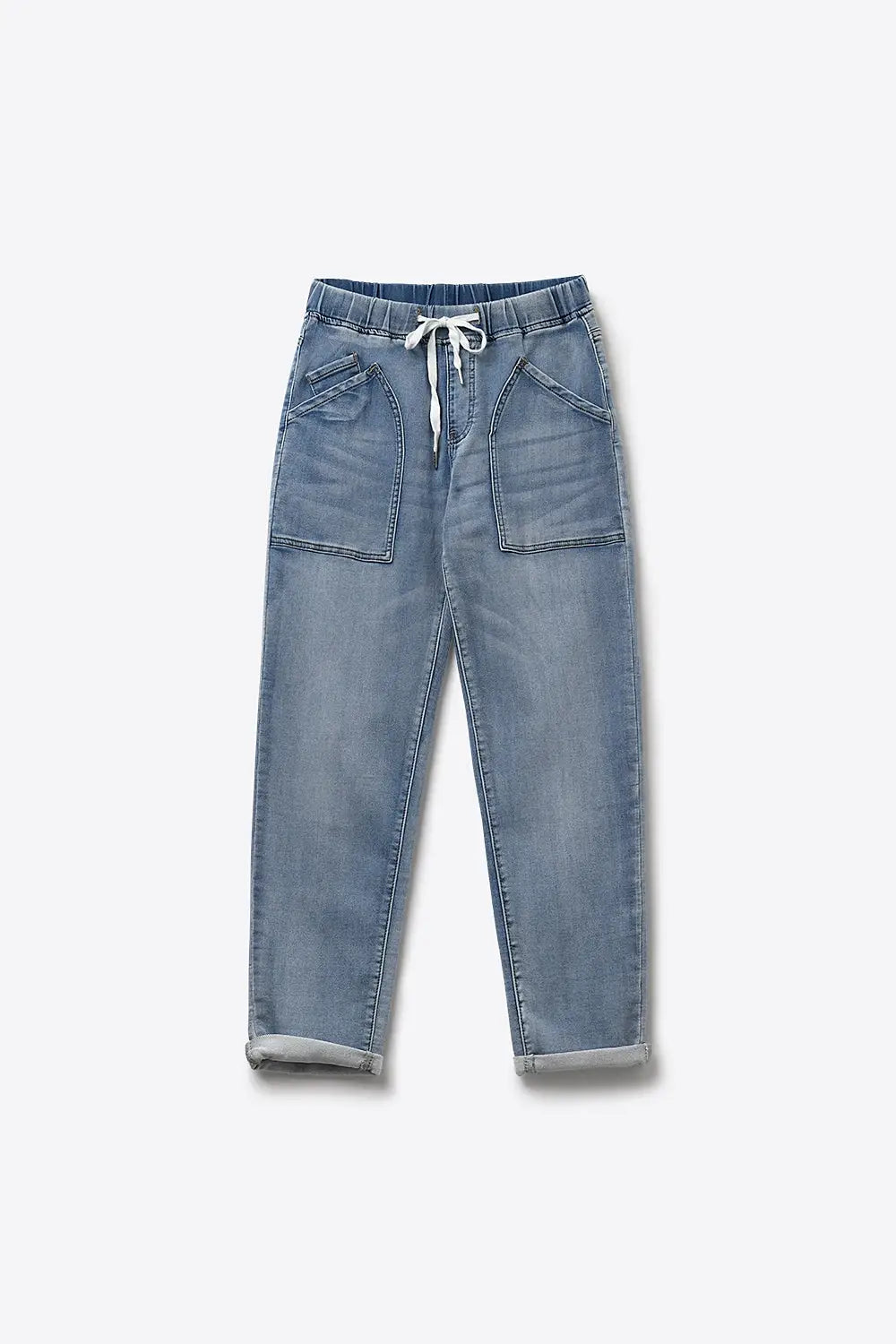 Light Blue Jogger Style Denim Jeans with Drawstring Waist