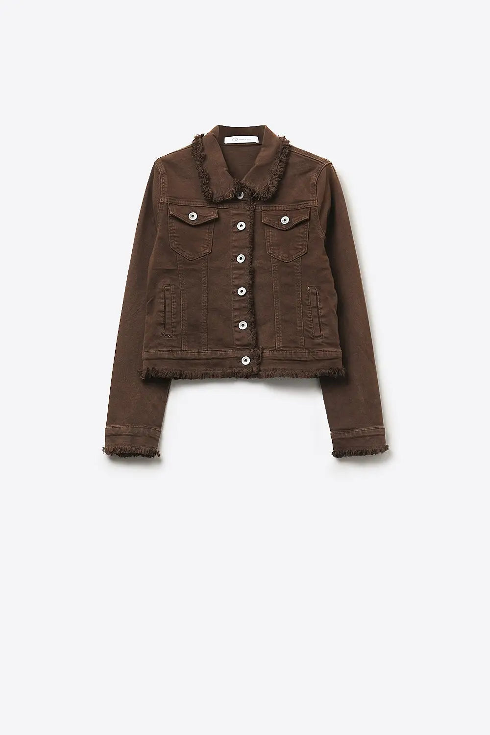 Raw edge denim jacket in chocolate color - Jackets