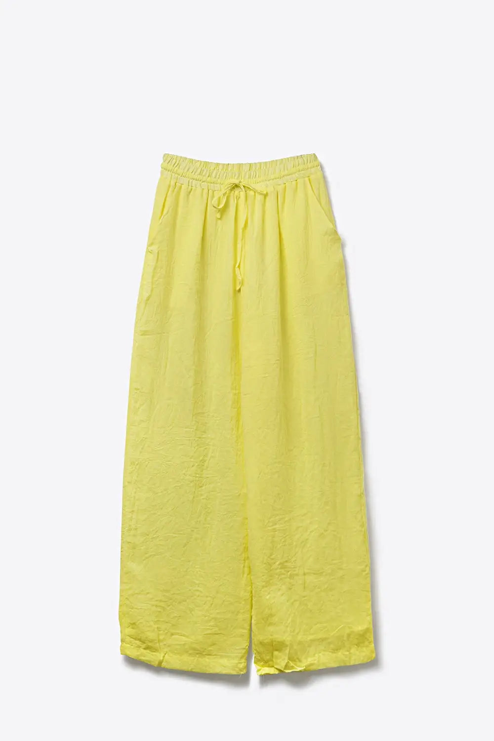 Yellow Wide-Leg Drawstring Pants with sheer fabric - Pants