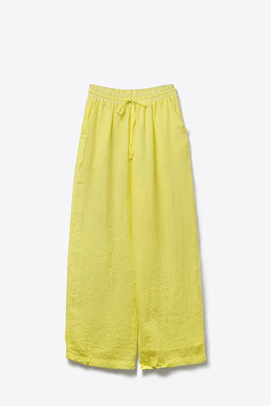 Yellow Wide-Leg Drawstring Pants with sheer fabric - Pants