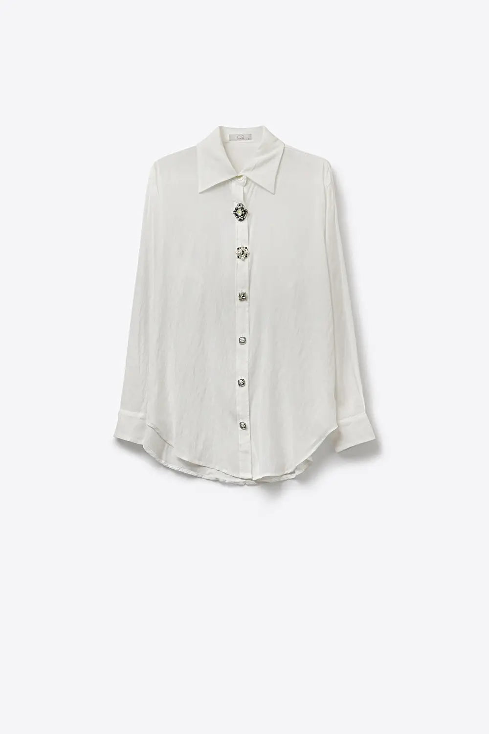 White Embellished Button-Down Blouse in tencel fabric - Shirts