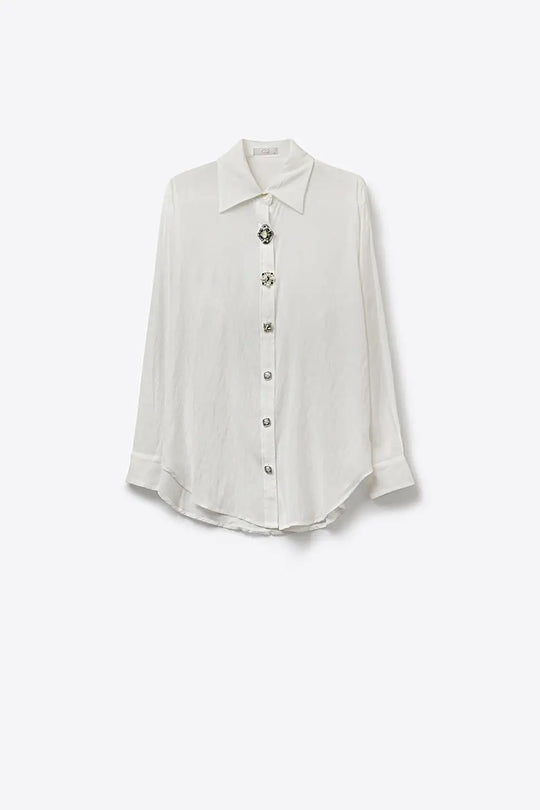 White Embellished Button-Down Blouse in tencel fabric - Shirts