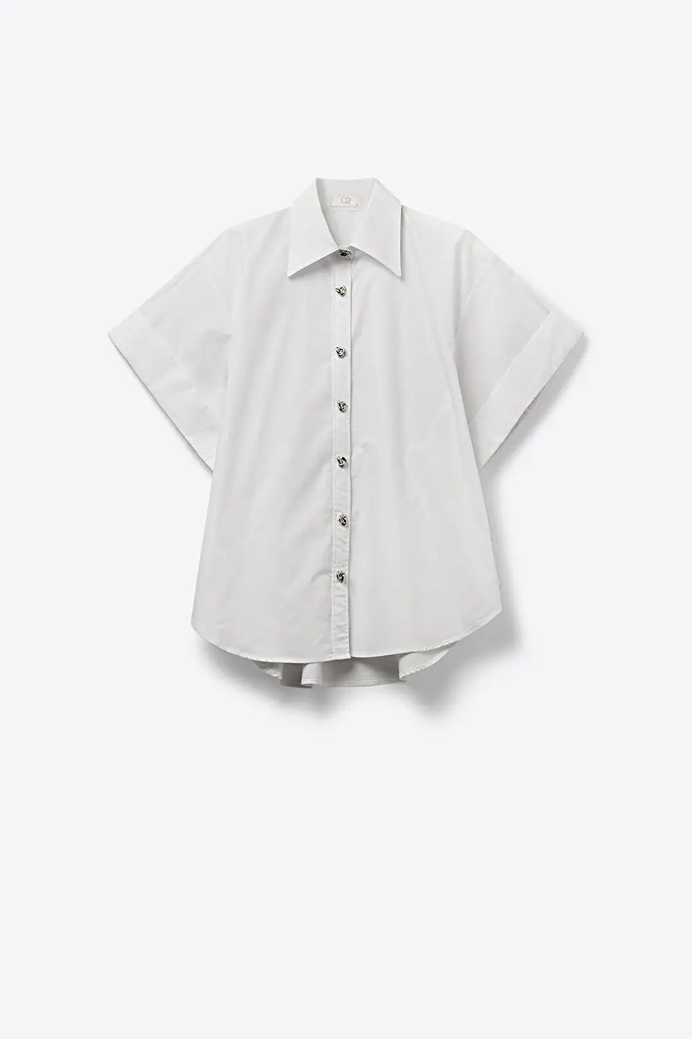 White Short-Sleeve Kimono Shirt with silver buttons - WHITE / ONE - Shirts