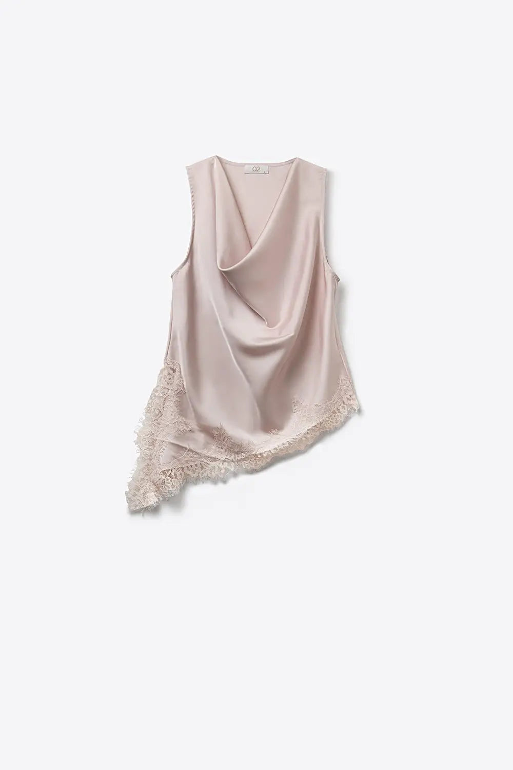 Blush Pink Satin Sleeveless Draped Lace Top - Tops