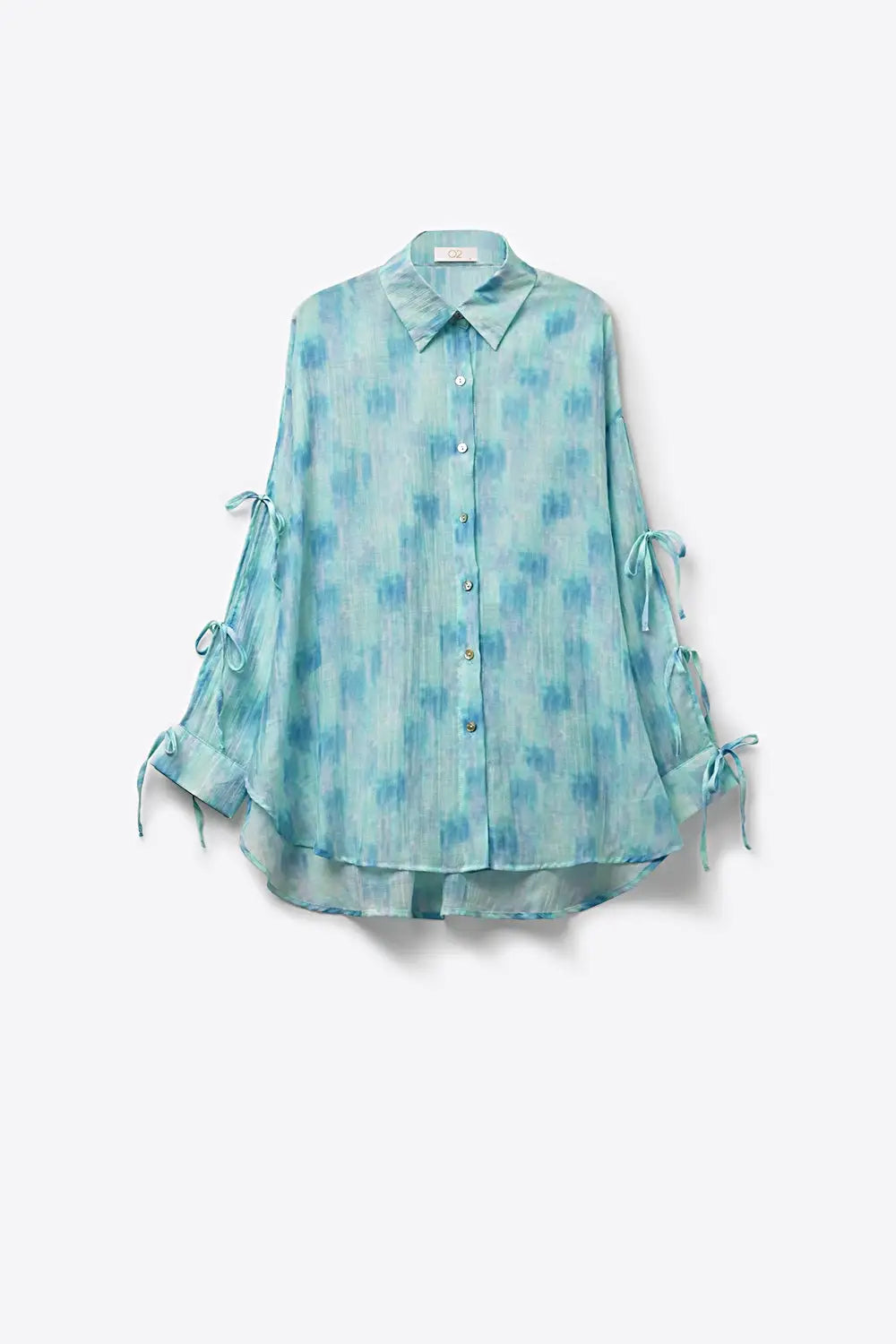 oversized light blue Tie-Sleeve Button-Up Shirt - Shirts