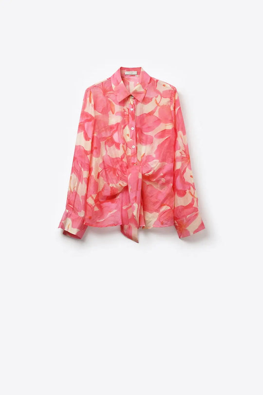 Pink Floral Print Long Sleeve Button-Up Shirt - Shirts