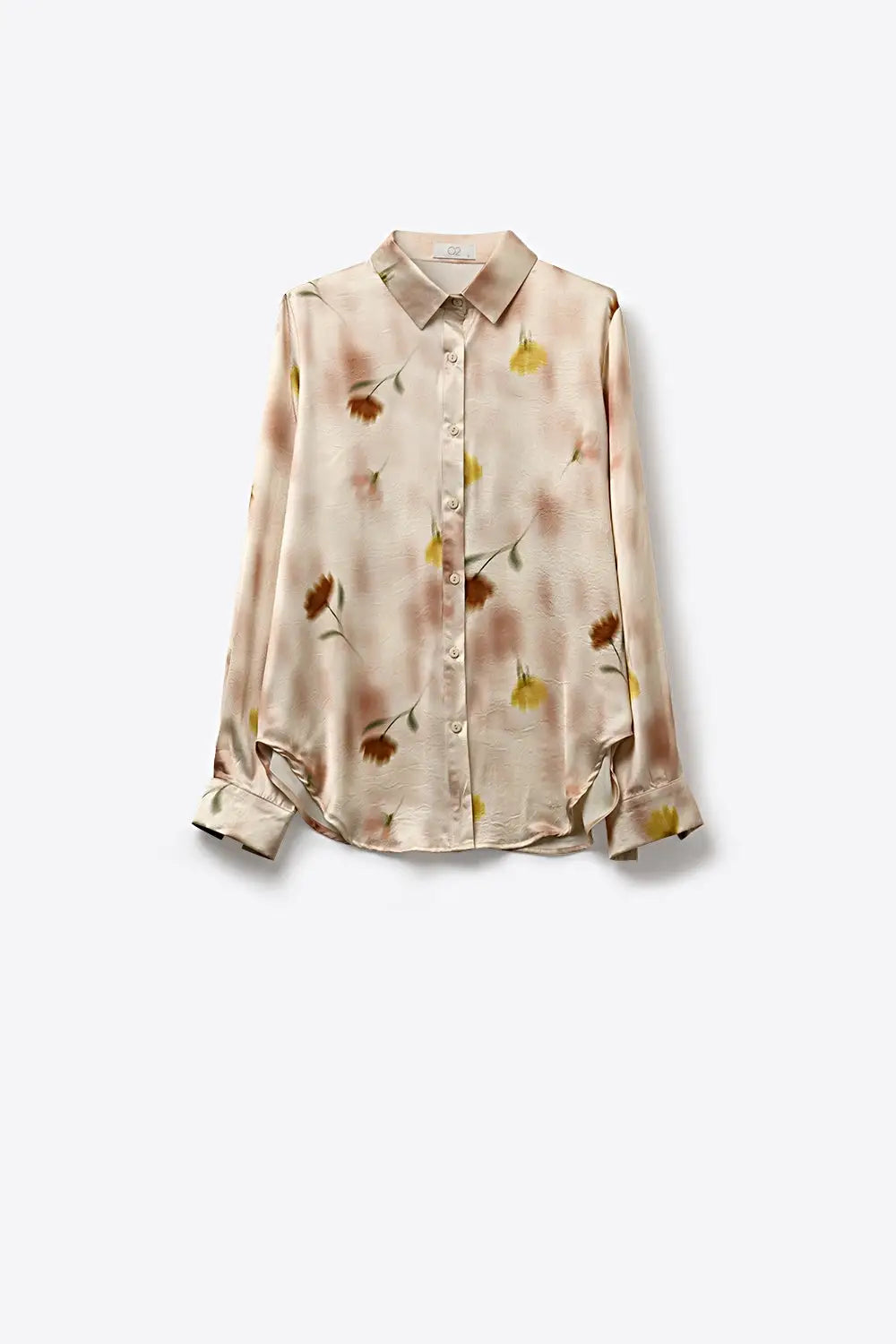 Beige Floral Satin Button-Down Shirt - Shirts
