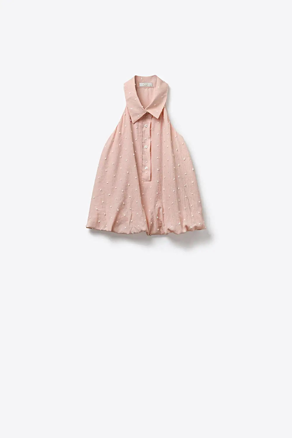 Pink Swiss Dot Sheer Sleeveless Blouse with Collar - Tops