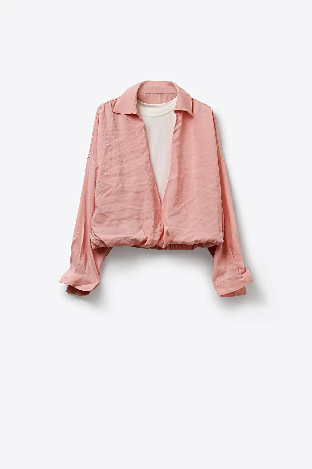Pink Relaxed Fit Lightweight Textured Shirt and white t-shirt inside - Shirts