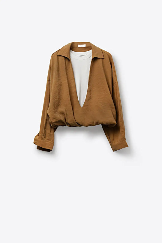 Camel Lightweight Textured Shirt and white t-shirt inside - Shirts
