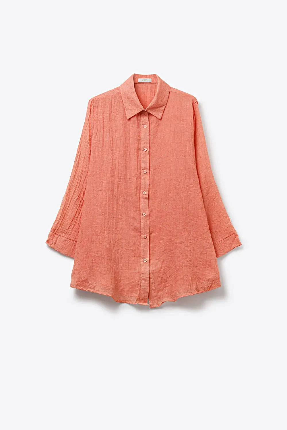 Coral Button-Down Shirt Tunic with sheer Crinkled fabric - Shirts