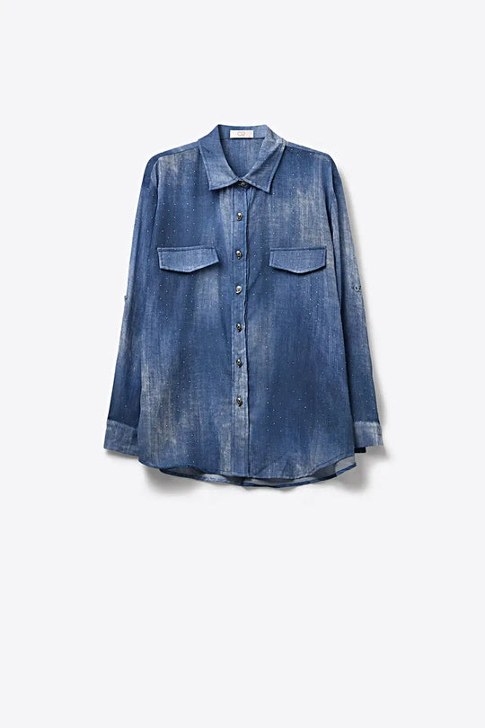 Blue tie dye Shirt in chiffon with strass details - Shirts