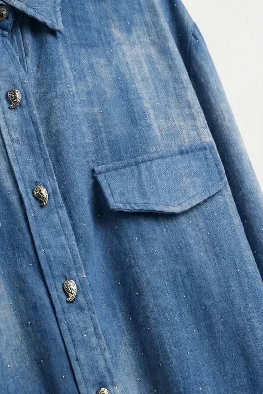 Blue tie dye Shirt in chiffon with strass details - Shirts