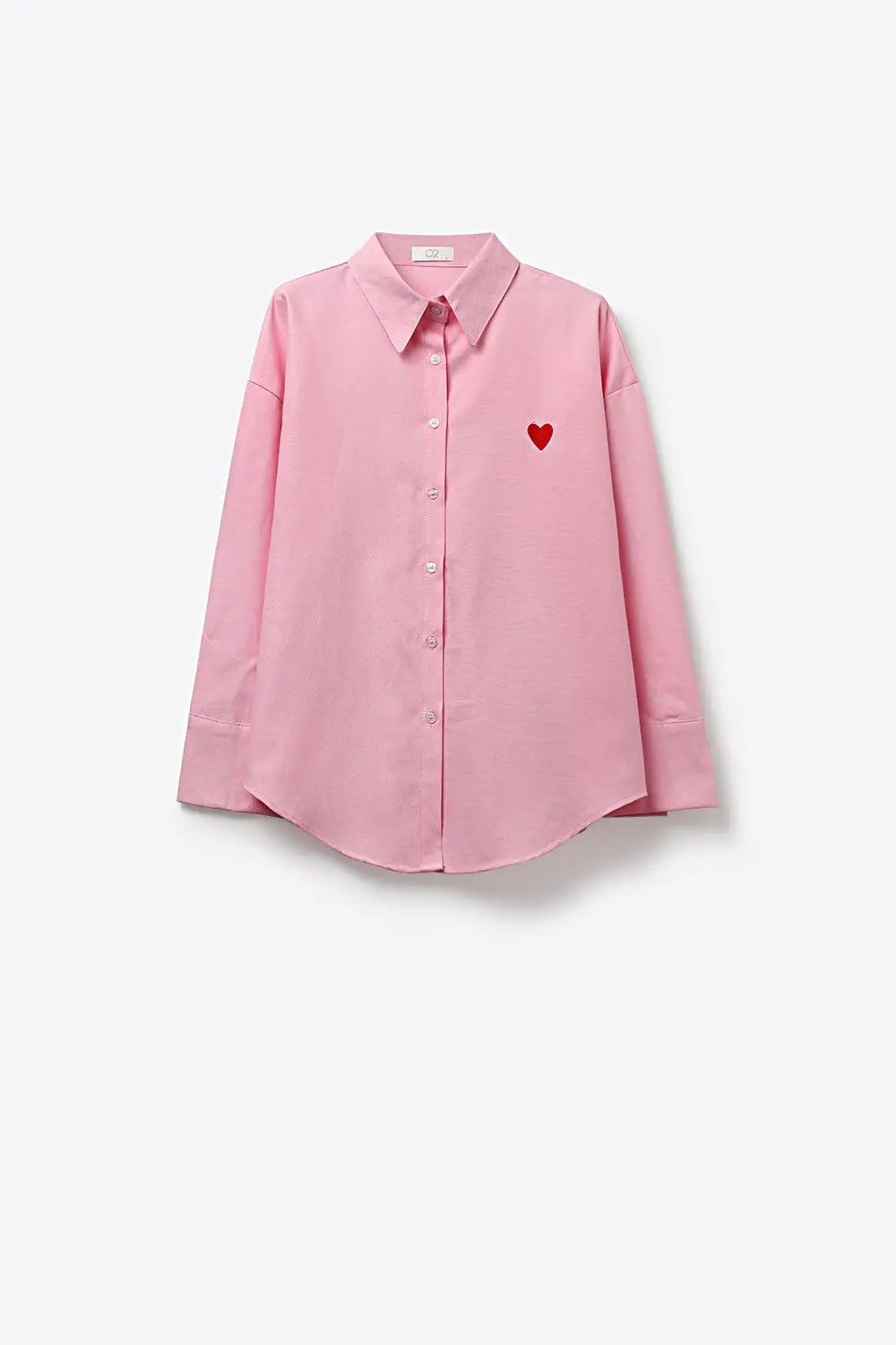 Pink Button-Down Shirt with Embroidered Heart Detail - Shirts