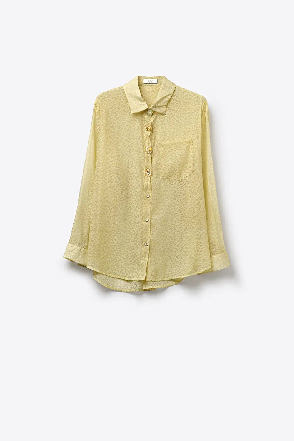 Light Yellow Button-Front Sheer Blouse with Subtle Print - Shirts