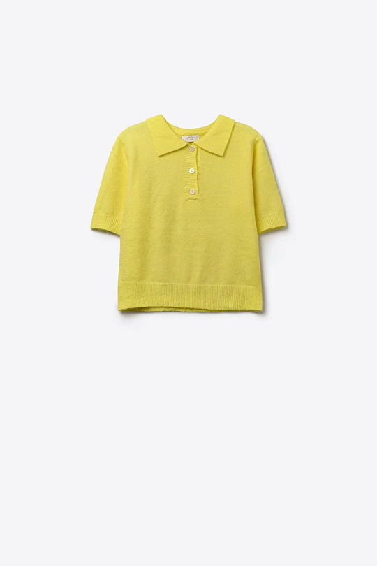 Yellow Knit Polo Shirt with Short Sleeves - YELLOW / ONE - Sweaters