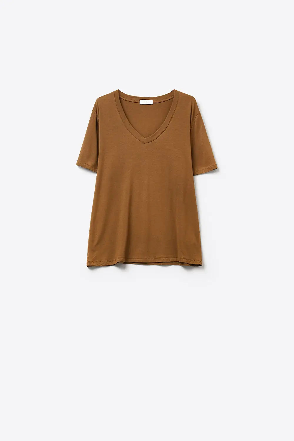 Brown Soft wide V-Neck t-shirt in viscose fabric - BROWN / ONE - T-Shirts