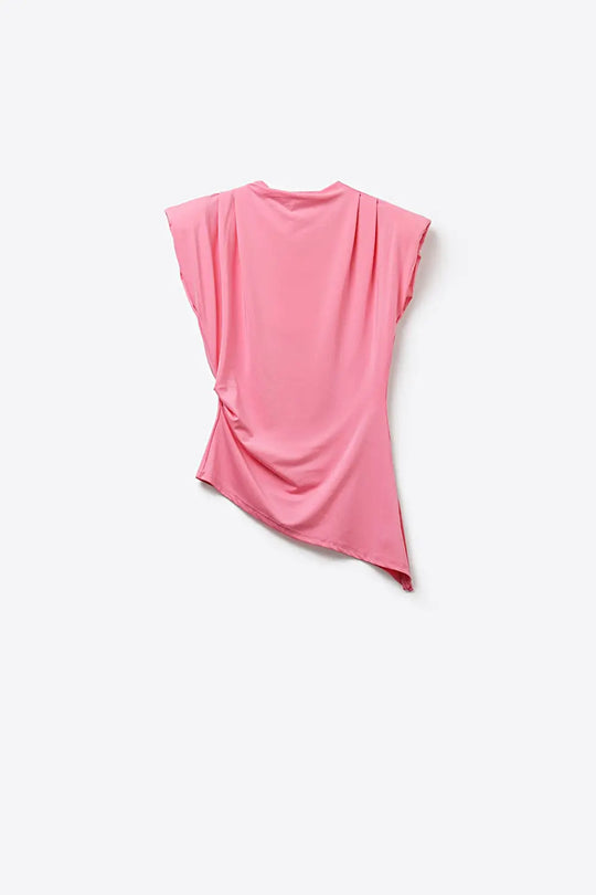 Pink Draped Sleeveless Asymmetric Top for Women - Tops