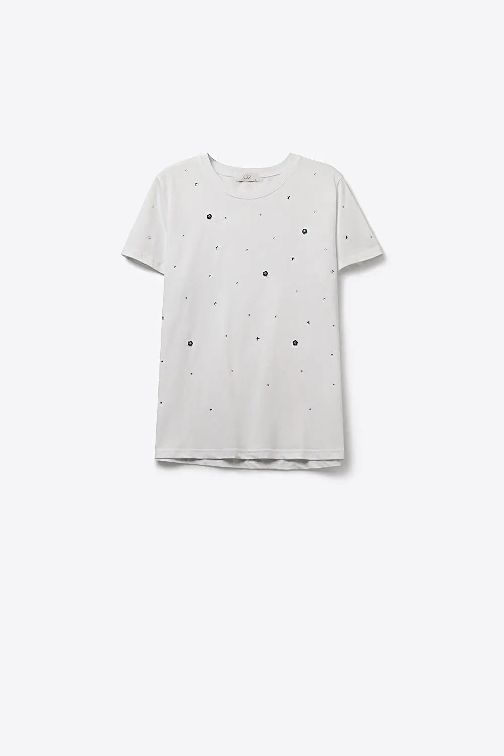 White Cotton T-Shirt Embellished with Strass Details - T-Shirts