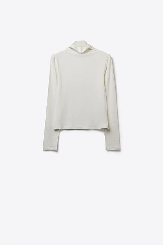 White Long Sleeve Slim Fit Turtleneck t-shirt in fabric viscose