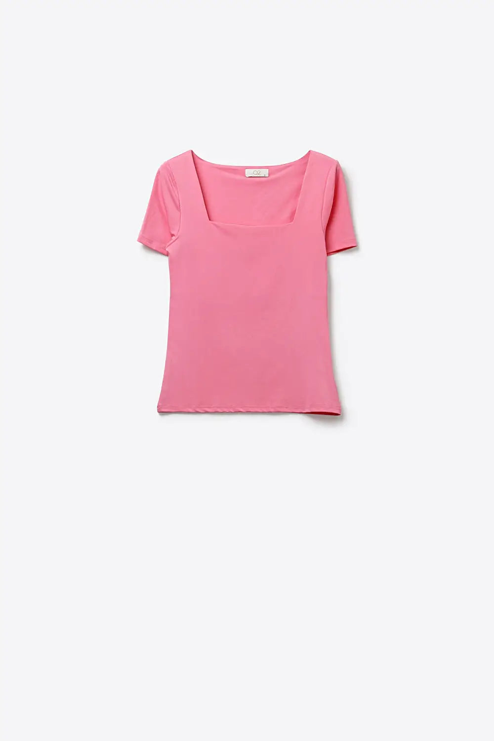 Pink Short Sleeve Square Neck Stretch Top - Tops