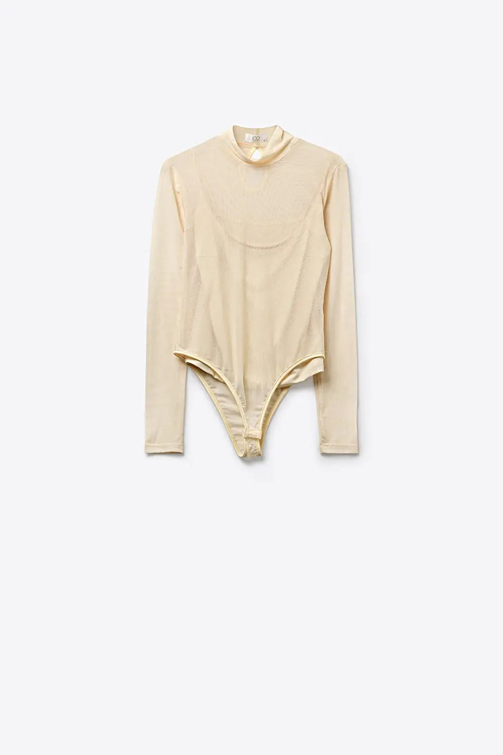 Cream Sheer Mesh Long Sleeve Bodysuit Top - Shirts
