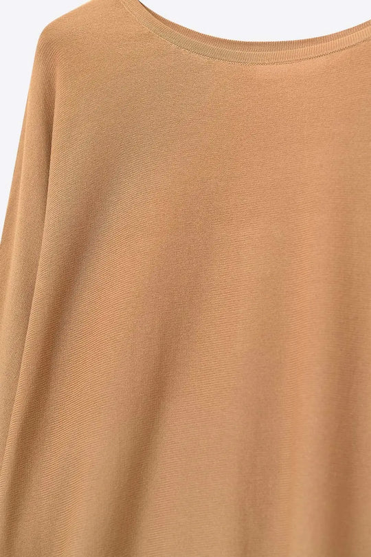 Oversized Sweater in Camel with Elbow- Length Sleeves - CAMEL / ONE - Sweaters