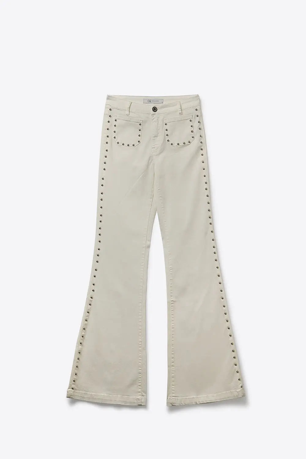Cream Flared Jeans with Studded Trim Detail - Colored Jeans
