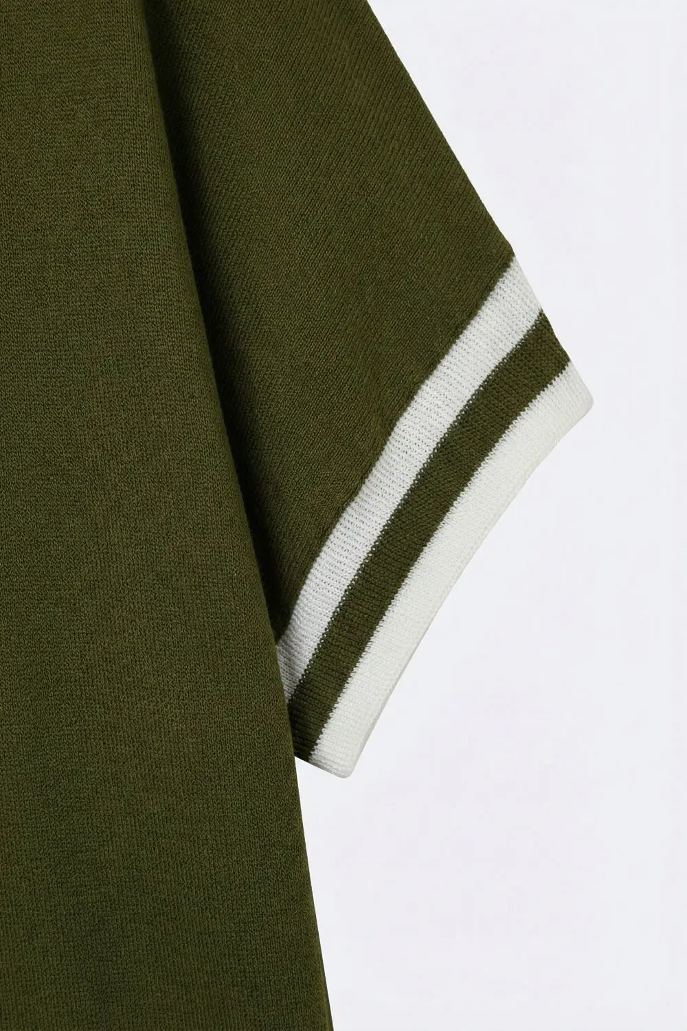 Olive Green fine Knited sweater with Striped Cuffs - KHAKI / ONE - Sweaters