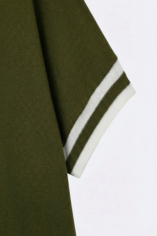 Olive Green fine Knited sweater with Striped Cuffs - KHAKI / ONE - Sweaters