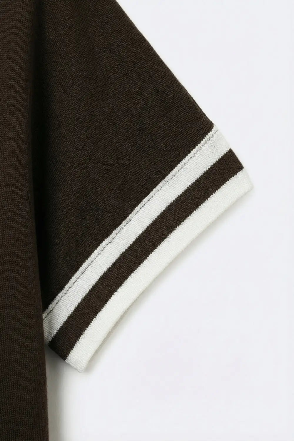 Brown Knit sweater with White Stripe Sleeve Detail - BROWN / ONE - Sweaters