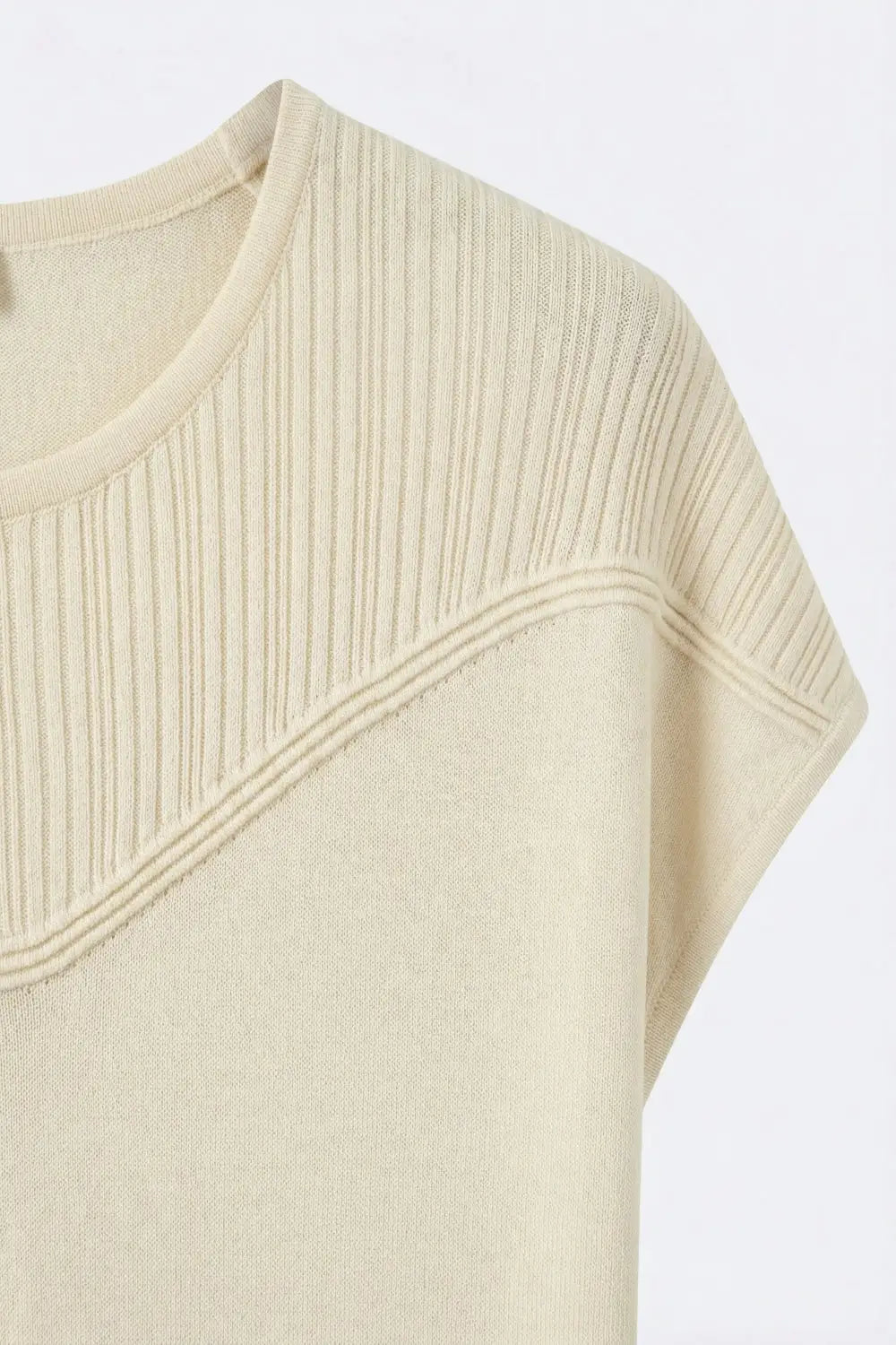 Cream Textured Knit Cap Sleeve Sweater Top - BEIGE / ONE - Sweaters