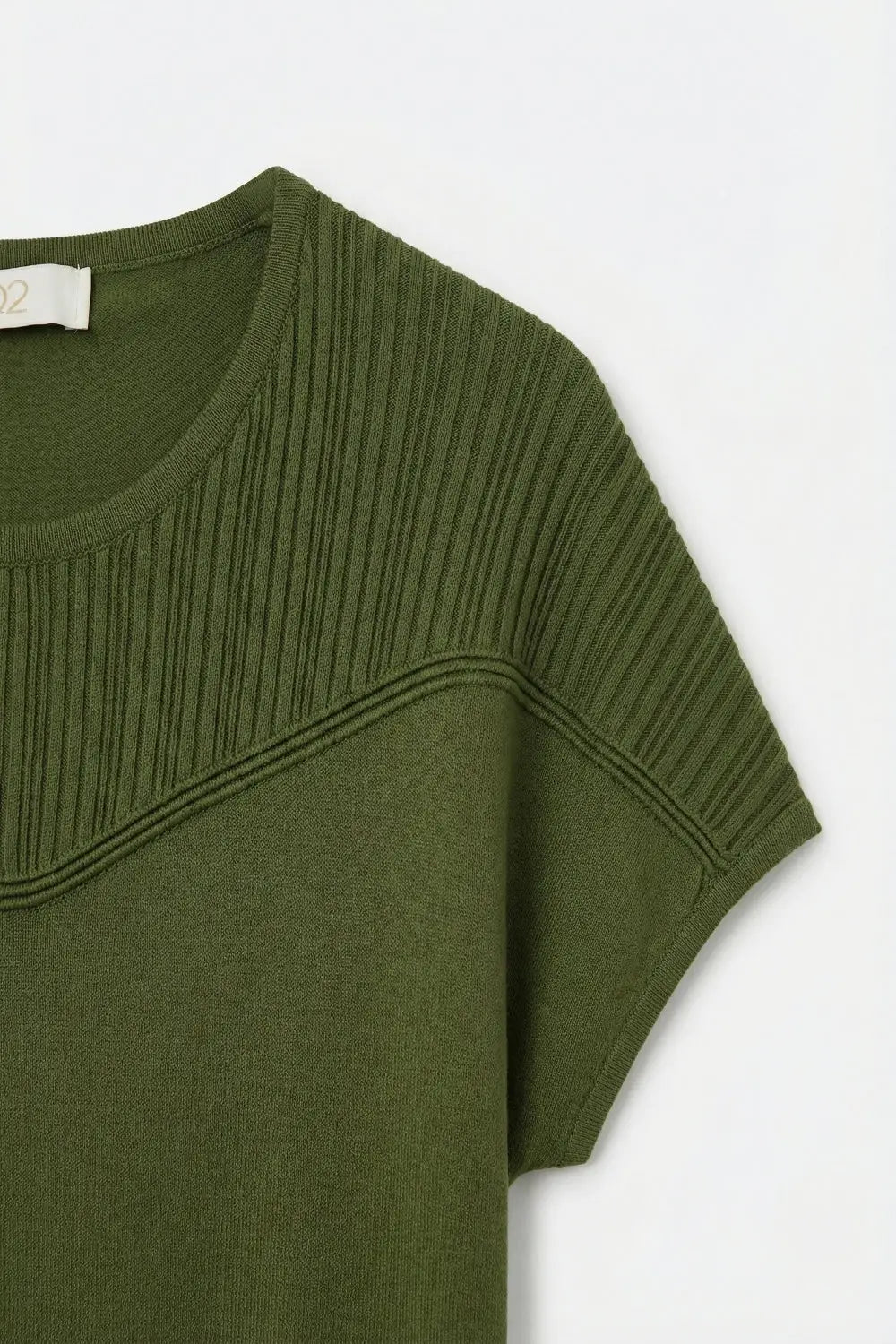 Olive Green Knit Cap Sleeve Sweater with Ribbed Detail - KHAKI / ONE - Sweaters