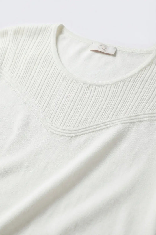 white Knit Short Sleeve sweater with Textured Detail - WHITE / ONE - Sweaters